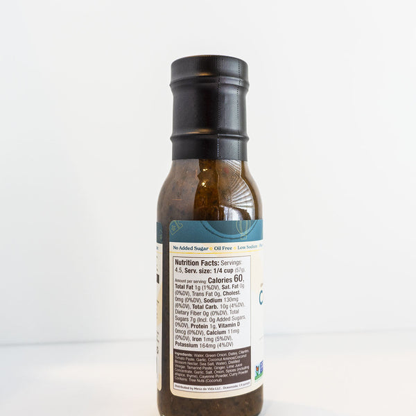 Mesa de Vida all-natural Caribbean meal starter sauce showing nutrition facts