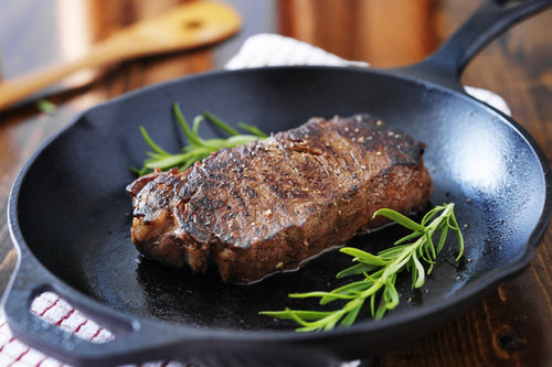 beef sirloin steak in skillet, carnivore bundle