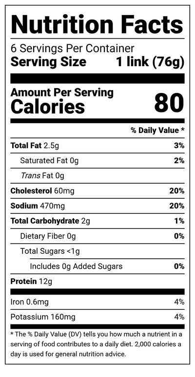 Nutrition label for Chicken Apple Sausage Links - 1 lb