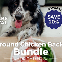 Dog reaching for bowl on counter, ground chicken backs sale