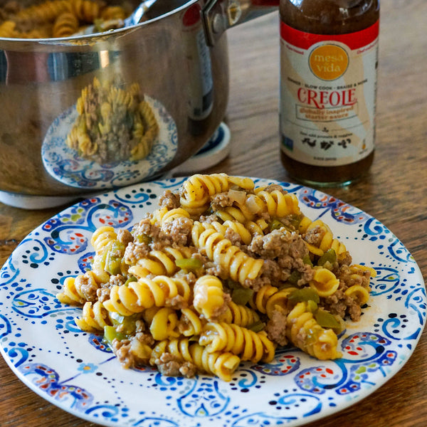 Homemade Hamburger pasta with Creole Sauce