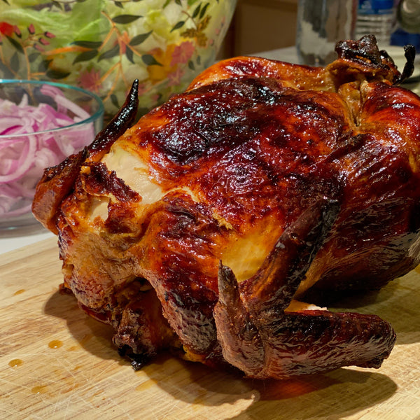 Roasted turkey on a wood table