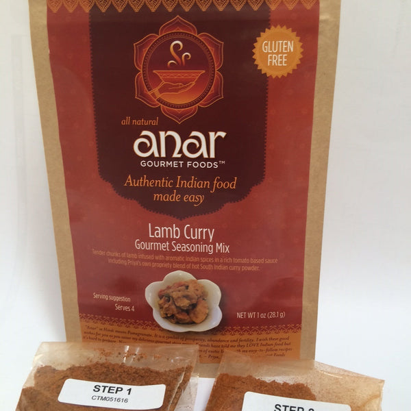Anar Gourmet Foods Lamb Curry seasoning mix packaging on a white background