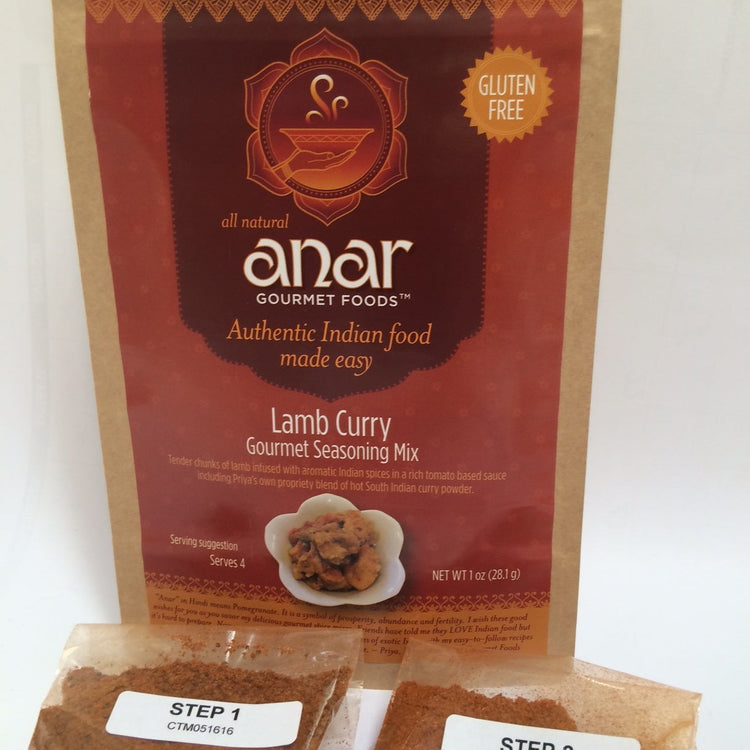 Anar Gourmet Foods Lamb Curry seasoning mix packaging on a white background