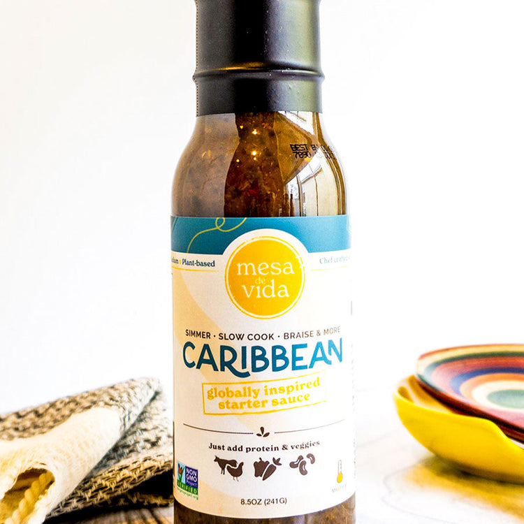 Mesa de Vida all-natural Caribbean meal starter sauce upright on counter