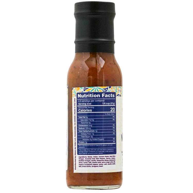 Mesa de Vida Mediterranean Inspired Cooking Sauce Nutrition Panel