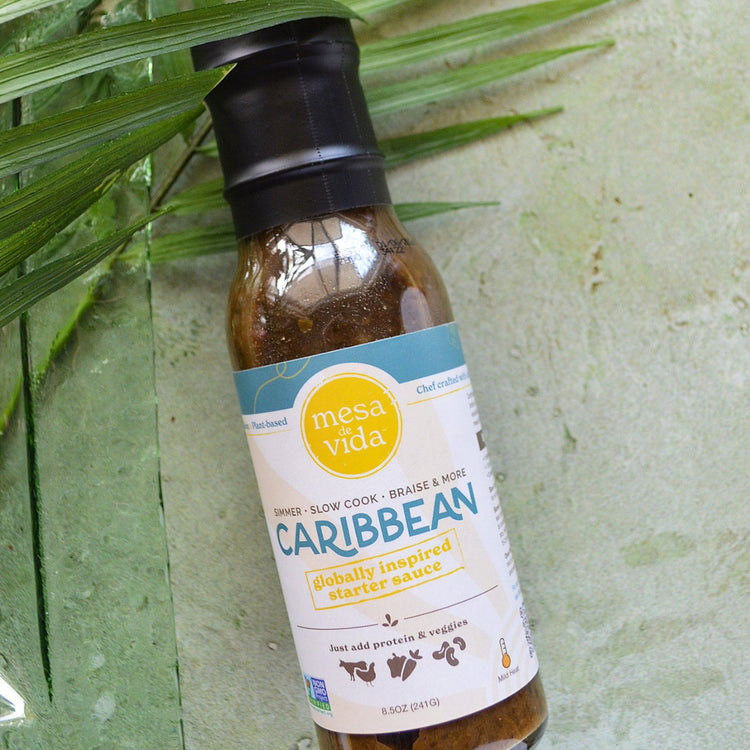 Mesa de Vida all-natural Caribbean meal starter sauce on a counter