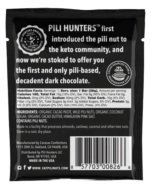 pili hunters dark chocolate nutrition