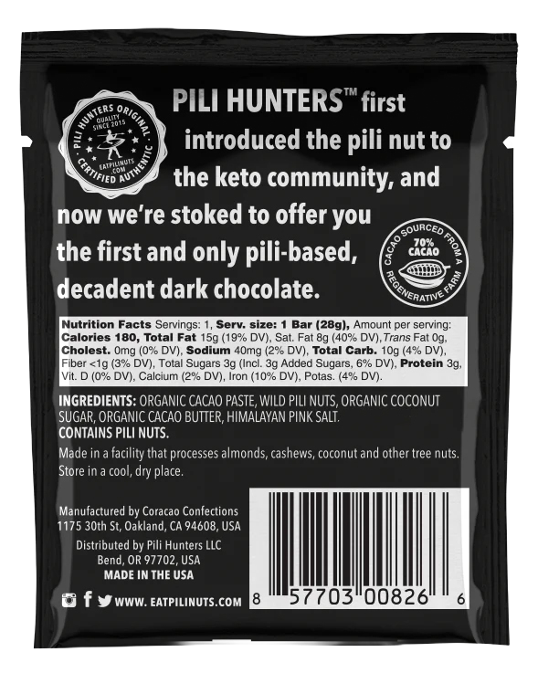 pili hunters dark chocolate nutrition