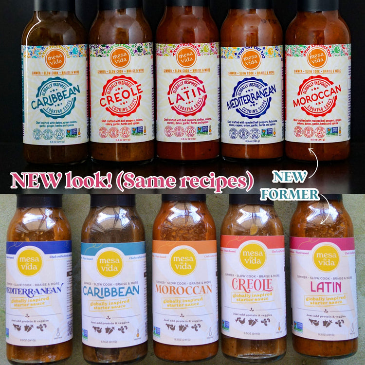 5-Pack Globally Inspired Cooking Sauce Variety Bundle - Caribbean, Moroccan, Creole, Mediterranean, & Latin - new look, same recipe