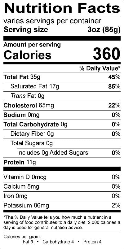 Nutrition label for Beef, Patties - 2 (6oz) 55% lean for Keto Diet