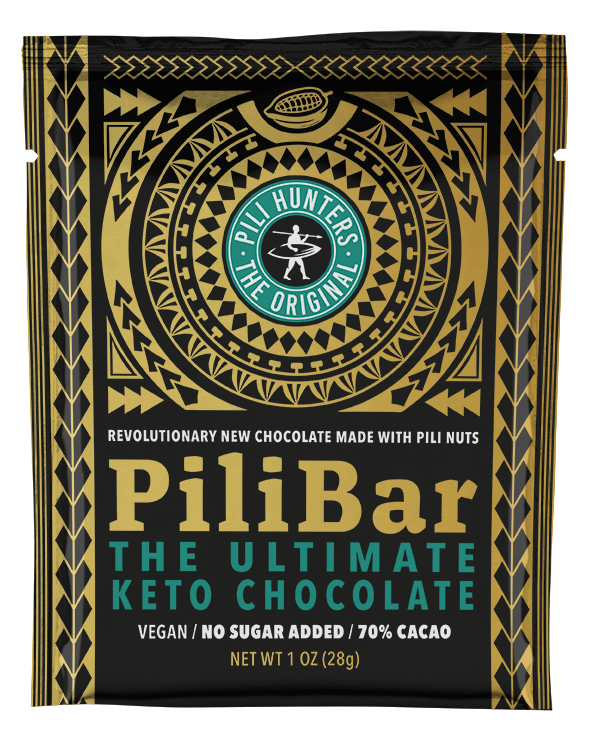 pili hunters keto chocolate bar front of pkg