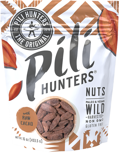 pili hunters nuts with raw cacao front of pkg