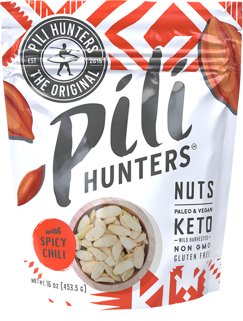 pili hunters spicy chili nuts front of pkg