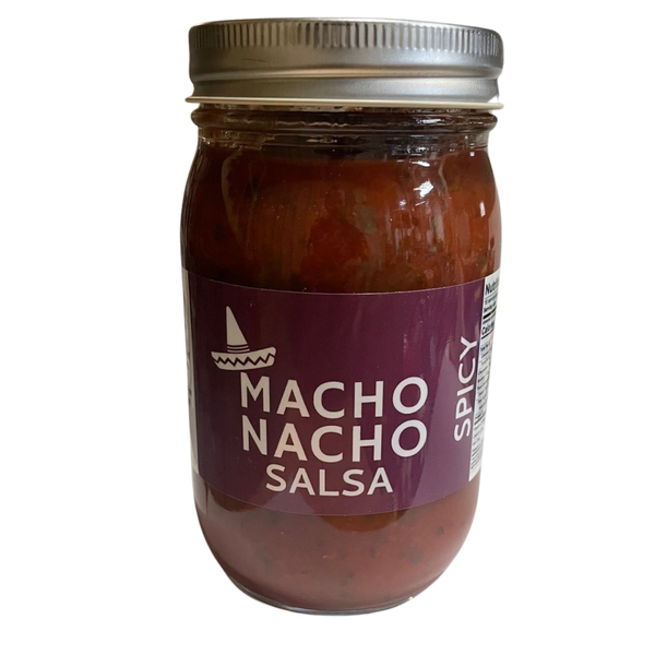 jar of spicy macho nacho salsa