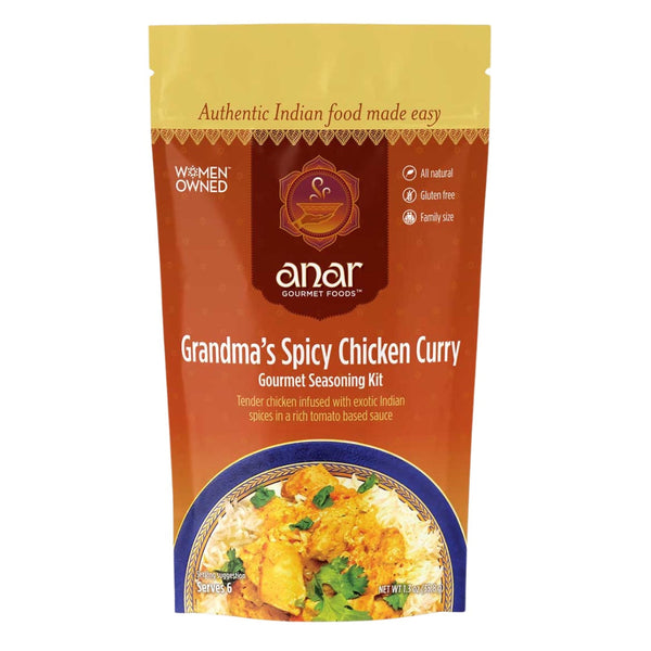 Anar Gourmet Foods Grandma's Spicy Chicken Curry seasoning kit packaging on a white background