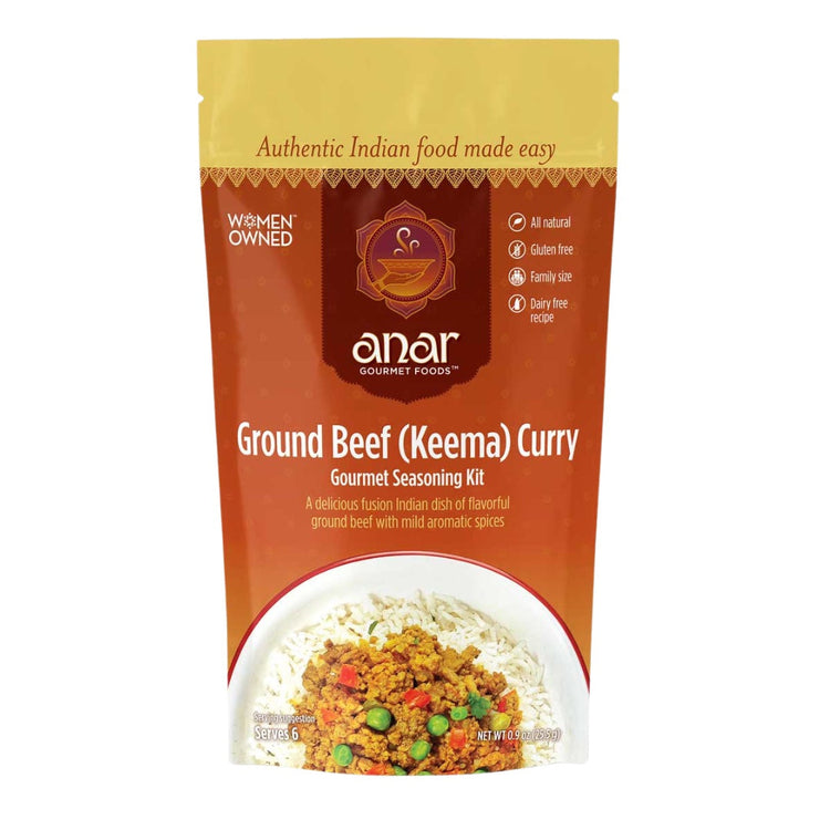 Anar Gourmet Foods Ground Beef (Keema) Curry seasoning kit packaging on a white background