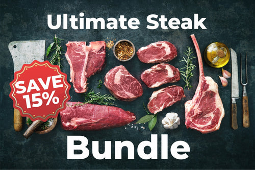 save 15% on ultimate steak bundle, grassfed beef steaks