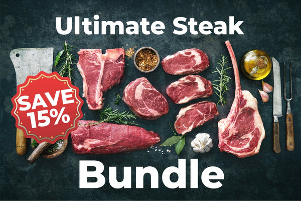 save 15% on ultimate steak bundle, grassfed beef steaks