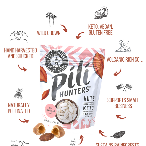 pili hunters nuts wild grown, keto, sustainable