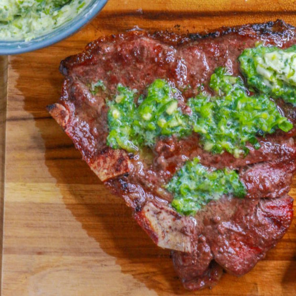 t-bone steak with jalapeno butter