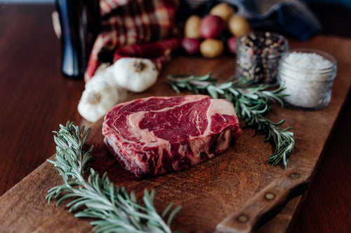 Grassfed Beef Ribeye Steak on board