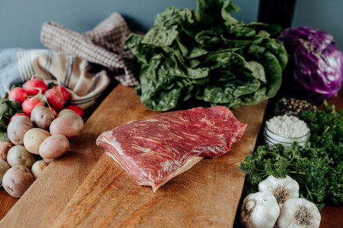 grassfed beef tri-tip roast on table