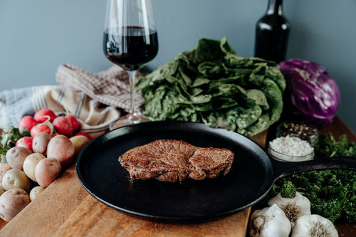 Cooked Grass-Fed Bison Steak On Pan