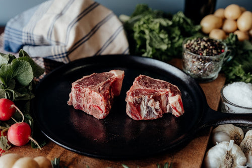 Grassfed Lamb Loin Chops on skillet