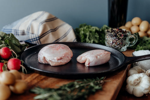grassfed lamb oysters on skillet