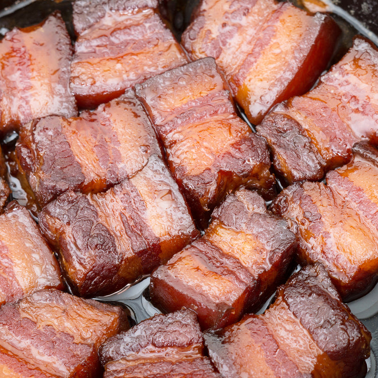 Picture of Diced and Cooked Pork Belly, Pasture-Raised Pork