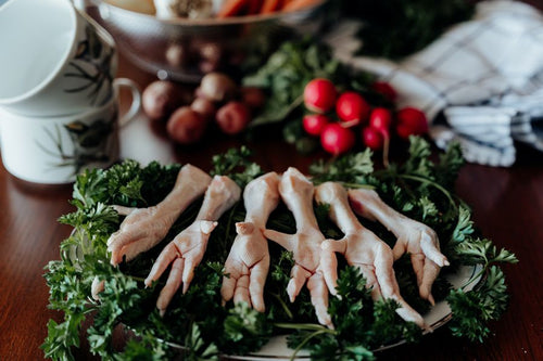 pastured chicken feet, homemade broth ingredients