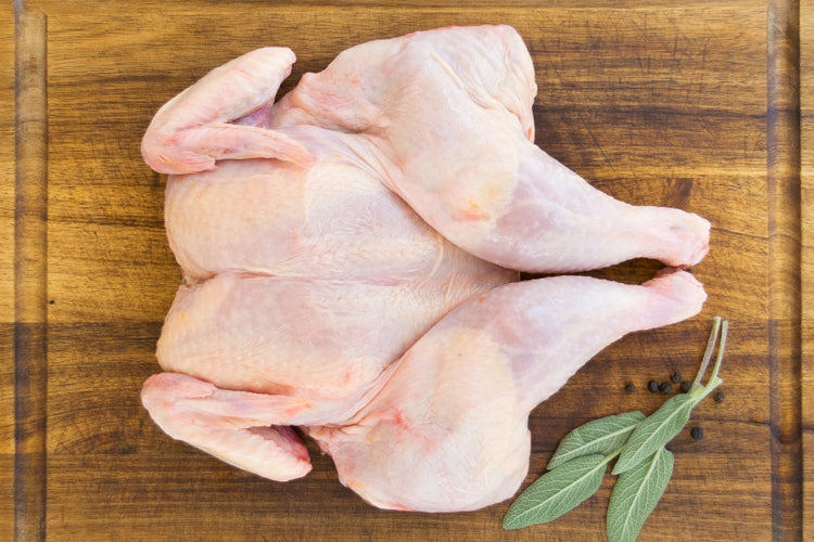 whole spatcock chicken, pastured chicken, split chicken