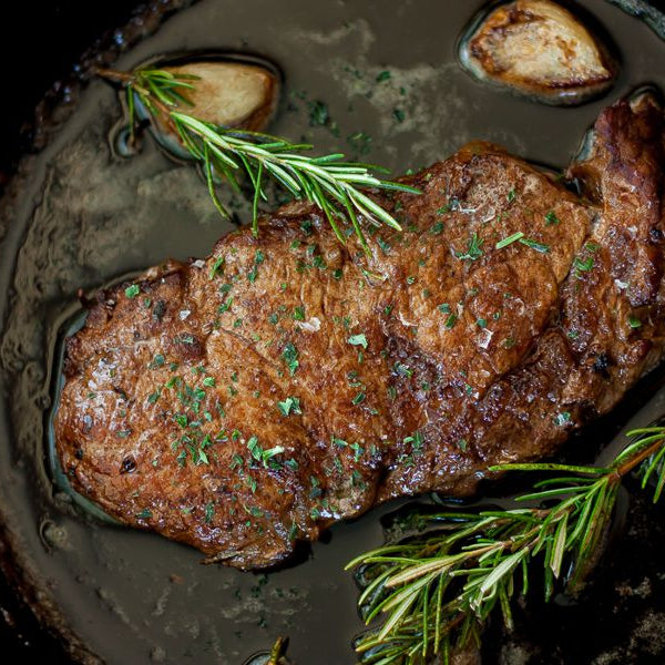 Grassfed Beef Top Sirloin Butt Steak Grilled in pan