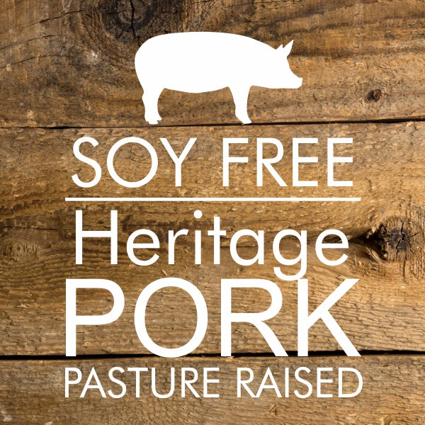 soy free pork icon on wood background