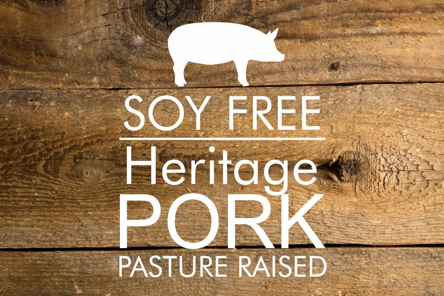 soy free heritage pork icon on wood background